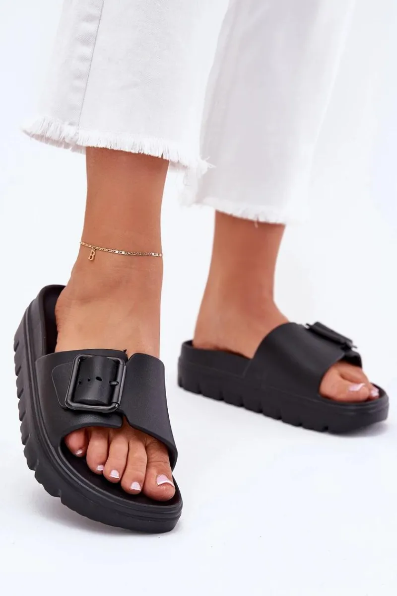 Online Klapki Damskie Piankowe Na Platformie Z Klamrą Czarne Viasara Damskie Klapki Basenowe|Klapki Na Platformie