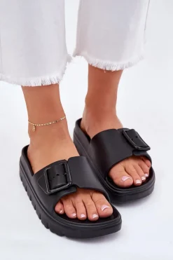 Online Klapki Damskie Piankowe Na Platformie Z Klamrą Czarne Viasara Damskie Klapki Basenowe|Klapki Na Platformie