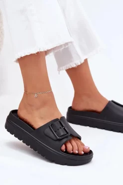 Online Klapki Damskie Piankowe Na Platformie Z Klamrą Czarne Viasara Damskie Klapki Basenowe|Klapki Na Platformie