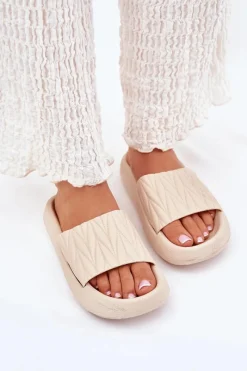 Boto Klapki Damskie Piankowe Na Platformie Beżowe Vanesha