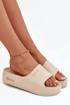 Big Star Shoes Klapki Damskie Piankowe Na Masywnej Platformie Big Star SS274722 Beżowe Beżowy