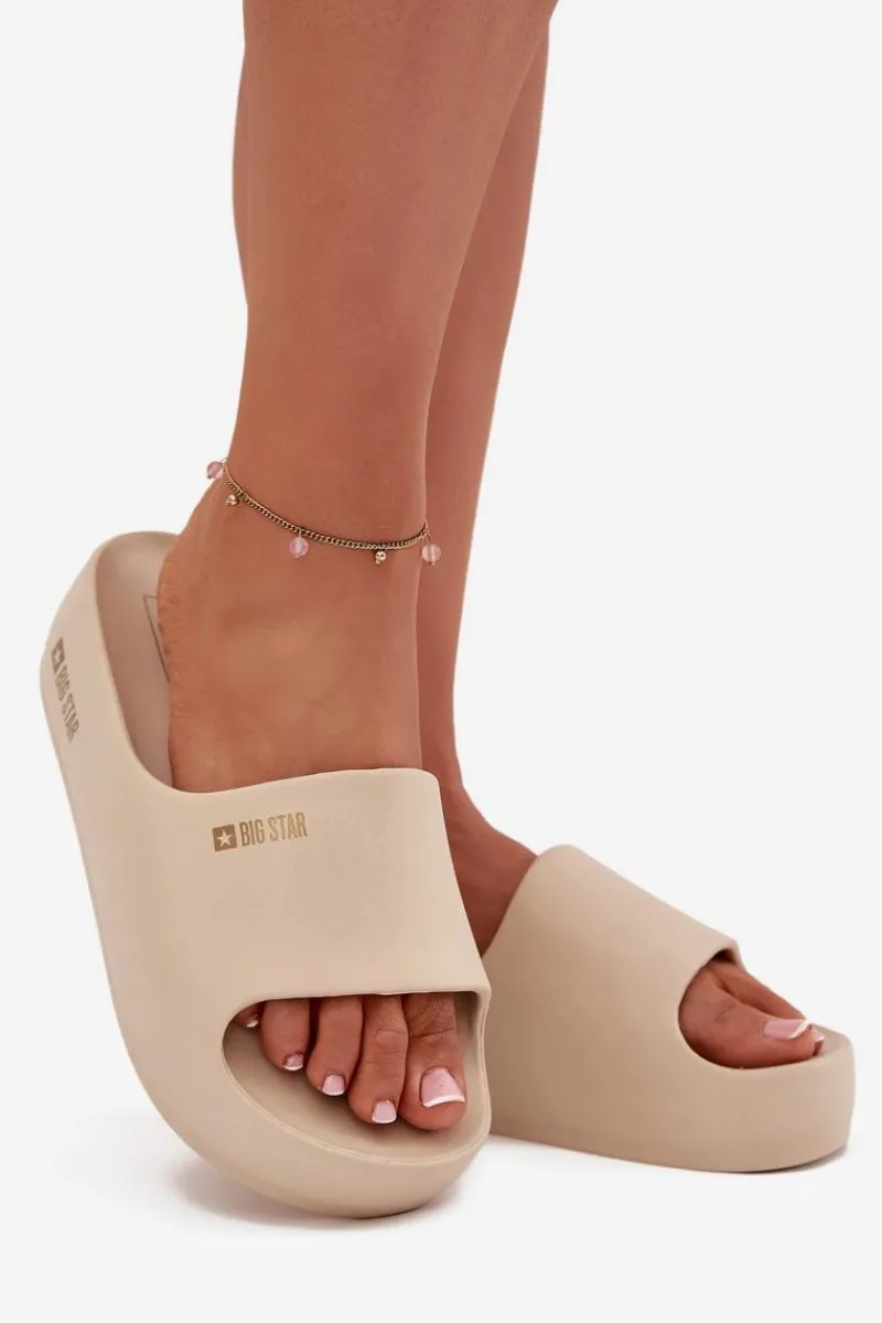 Big Star Shoes Klapki Damskie Piankowe Na Masywnej Platformie Big Star SS274722 Beżowe Beżowy