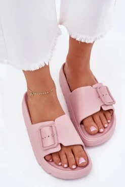 Outlet Boto Klapki Damskie Piankowe Na Platformie Z Klamrą Różowe Viasara Różowy