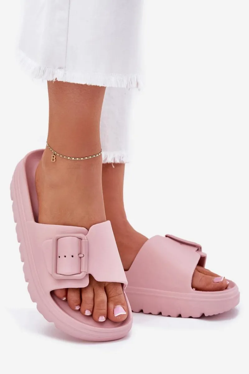 Outlet Boto Klapki Damskie Piankowe Na Platformie Z Klamrą Różowe Viasara Różowy