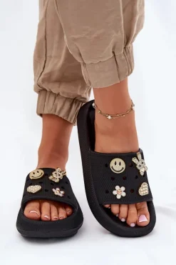 Klapki Basenowe|Klapki Na Platformie>Buty damskie Vinceza Klapki Damskie Piankowe Z Przypinkami Vinceza 76055 Czarne Czarny