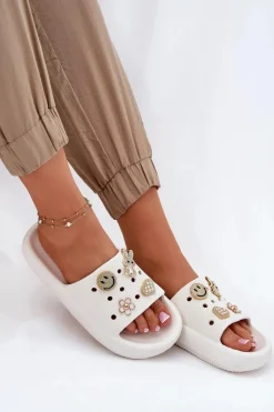 Online Klapki Damskie Piankowe Z Przypinkami Vinceza 76055 Białe Damskie Klapki Basenowe|Klapki Na Platformie