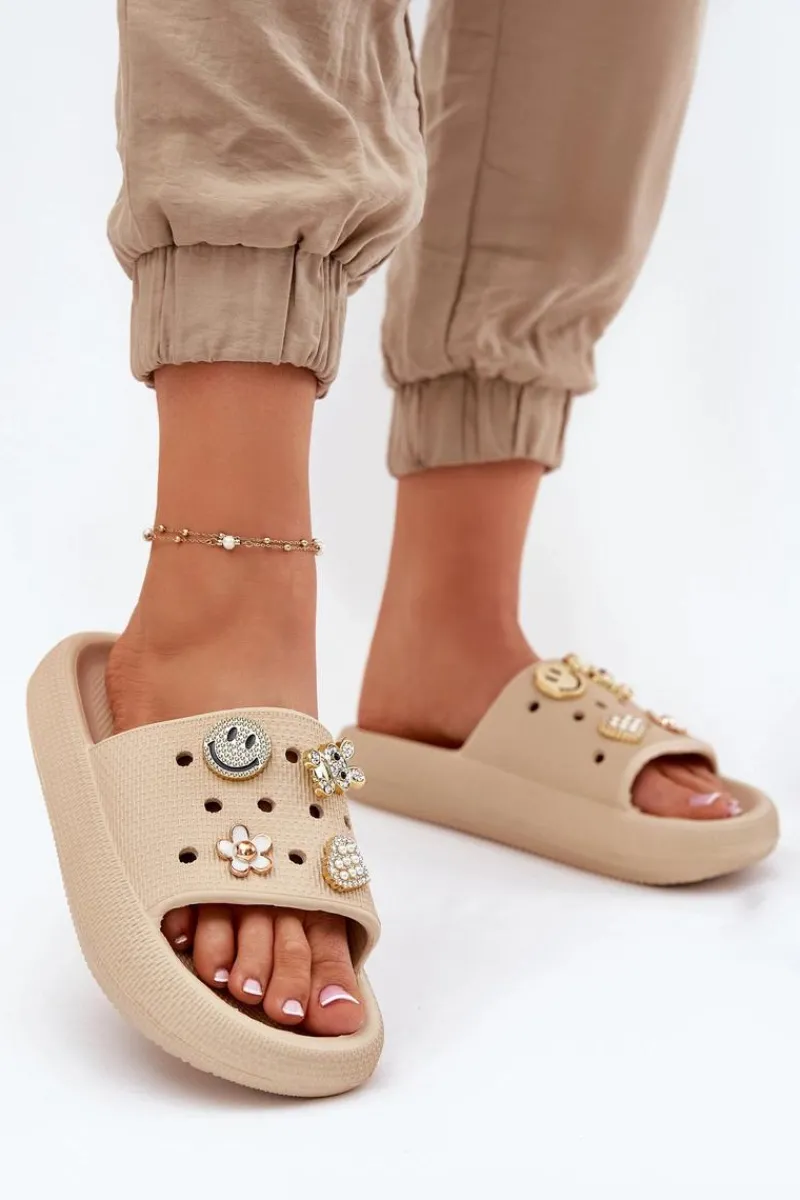 Clearance Buty damskie Vinceza Klapki Damskie Piankowe Z Przypinkami Vinceza 76055 Beżowe Beżowy