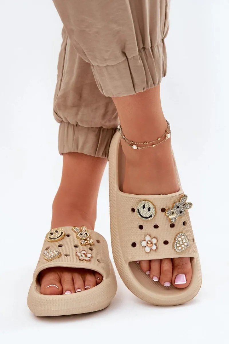 Clearance Buty damskie Vinceza Klapki Damskie Piankowe Z Przypinkami Vinceza 76055 Beżowe Beżowy