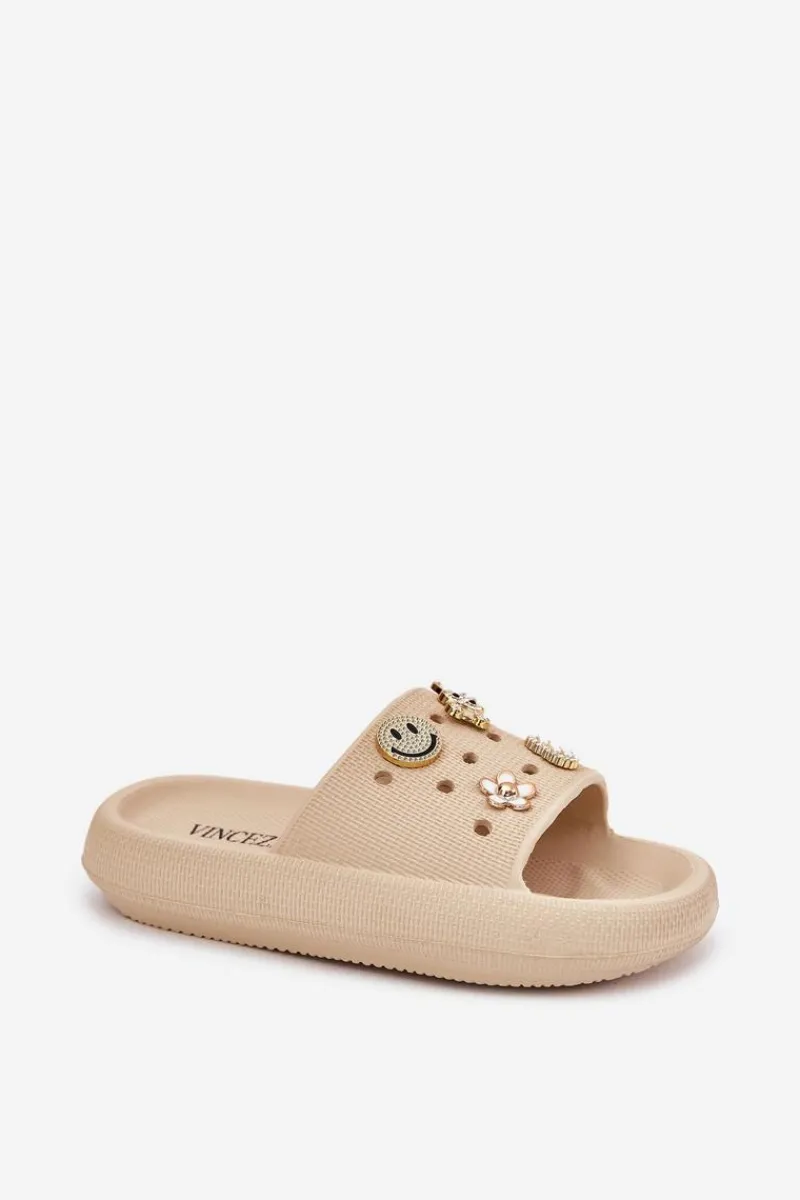 Clearance Buty damskie Vinceza Klapki Damskie Piankowe Z Przypinkami Vinceza 76055 Beżowe Beżowy