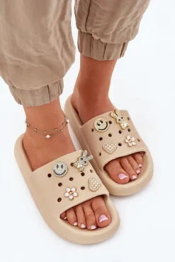 Clearance Buty damskie Vinceza Klapki Damskie Piankowe Z Przypinkami Vinceza 76055 Beżowe Beżowy