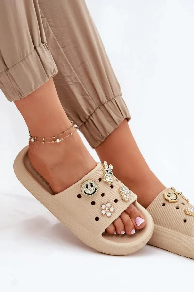 Clearance Buty damskie Vinceza Klapki Damskie Piankowe Z Przypinkami Vinceza 76055 Beżowe Beżowy