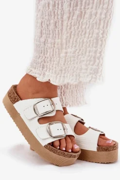 Lee Cooper Klapki Damskie Platformie Z Klamrami LCW-25-35-3496L Białe