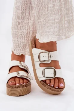 Lee Cooper Klapki Damskie Platformie Z Klamrami LCW-25-35-3496L Białe