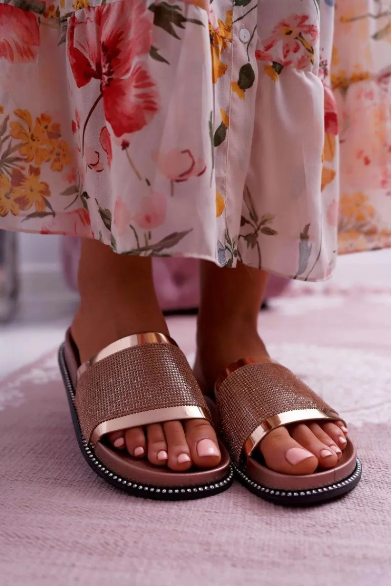 Discount Boto Klapki Damskie Profilowane Z Cyrkoniami Champagne Rentre