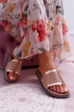 Discount Boto Klapki Damskie Profilowane Z Cyrkoniami Champagne Rentre