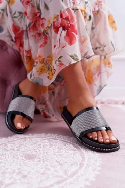 Online Klapki Damskie Profilowane Z Cyrkoniami Czarne Rentre Damskie Klapki Sportowe|Klapki Damskie Klasyczne