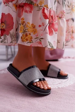 Online Klapki Damskie Profilowane Z Cyrkoniami Czarne Rentre Damskie Klapki Sportowe|Klapki Damskie Klasyczne