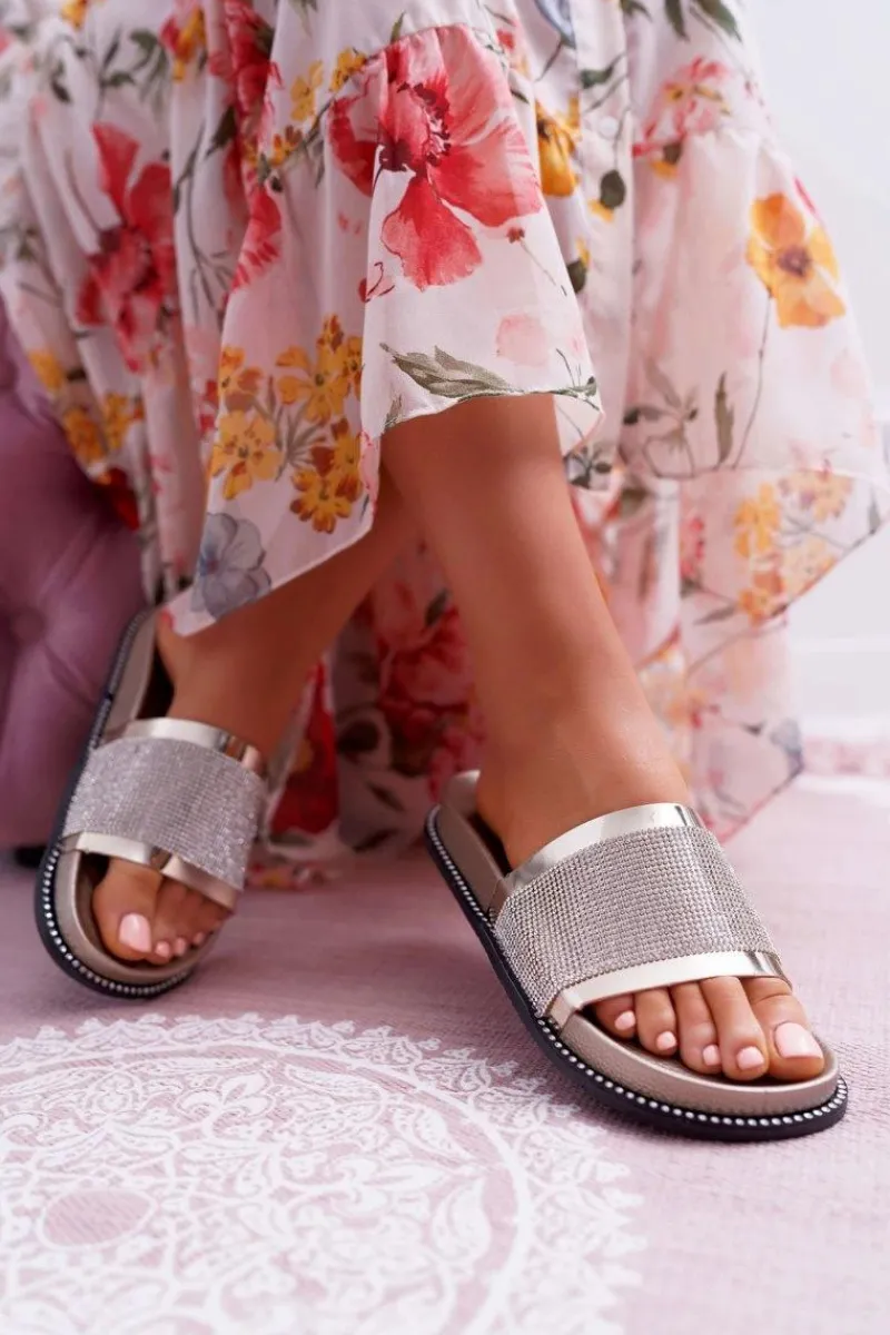 Klapki Sportowe|Klapki Damskie Klasyczne>Boto Klapki Damskie Profilowane Z Cyrkoniami Złote Rentre