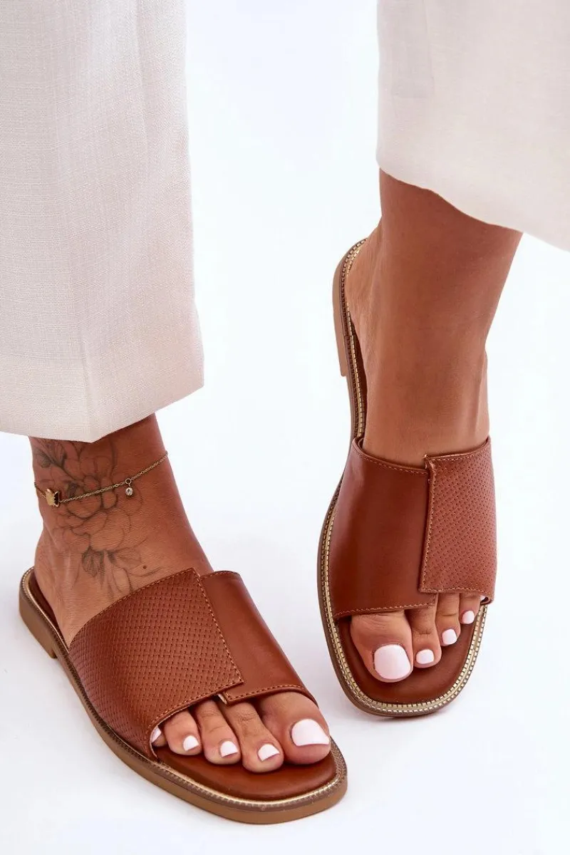 Sale Boto Klapki Damskie Skórzane Camel Harmony