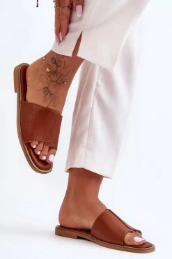 Sale Boto Klapki Damskie Skórzane Camel Harmony