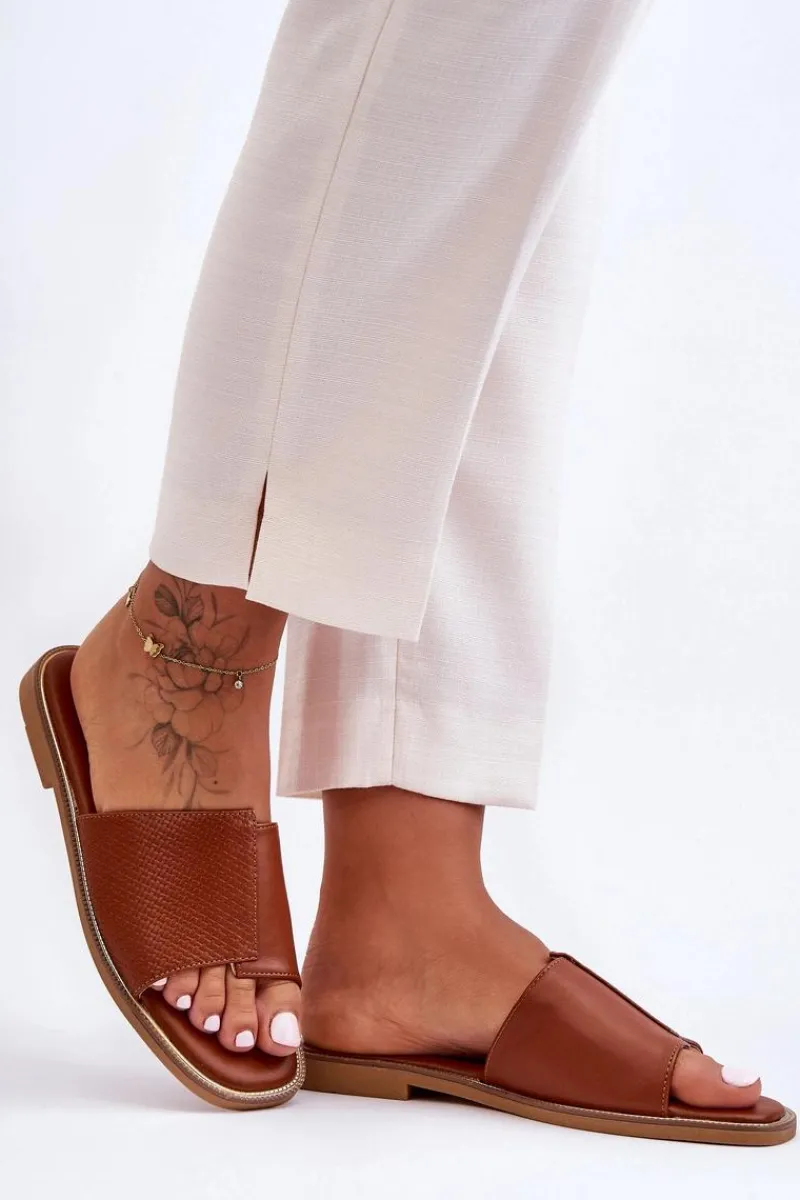 Sale Boto Klapki Damskie Skórzane Camel Harmony