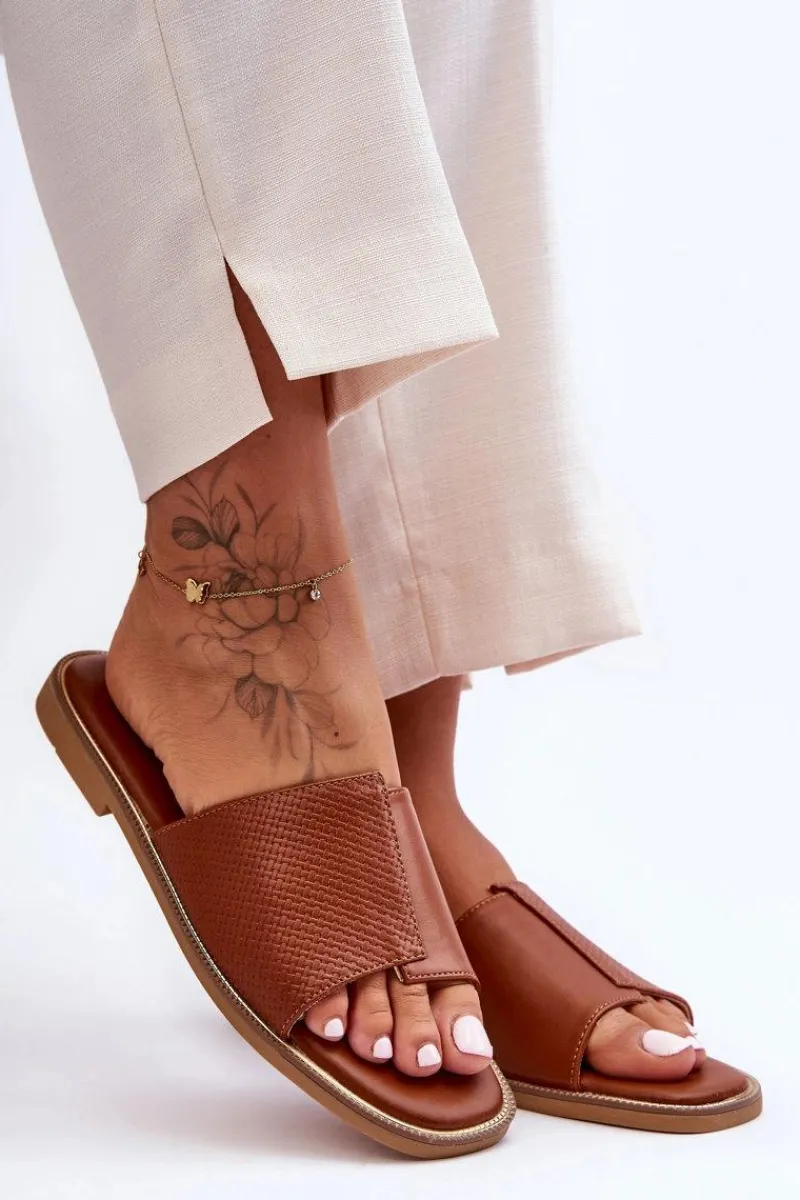 Sale Boto Klapki Damskie Skórzane Camel Harmony