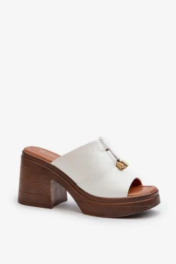 Clearance Buty damskie Vinceza Klapki Damskie Z Eko Skóry Na Platformie I Klocku Białe Dafira