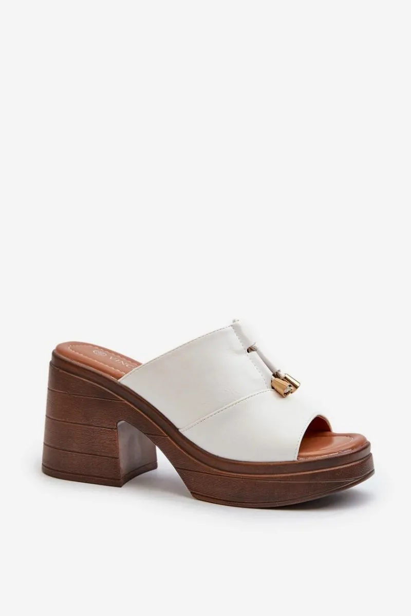 Clearance Buty damskie Vinceza Klapki Damskie Z Eko Skóry Na Platformie I Klocku Białe Dafira