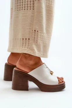 Clearance Buty damskie Vinceza Klapki Damskie Z Eko Skóry Na Platformie I Klocku Białe Dafira