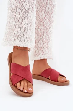 Sale Klapki Damskie Z Eko Skóry Bordowe Lorana Damskie Klapki Na Platformie|Klapki Damskie Klasyczne