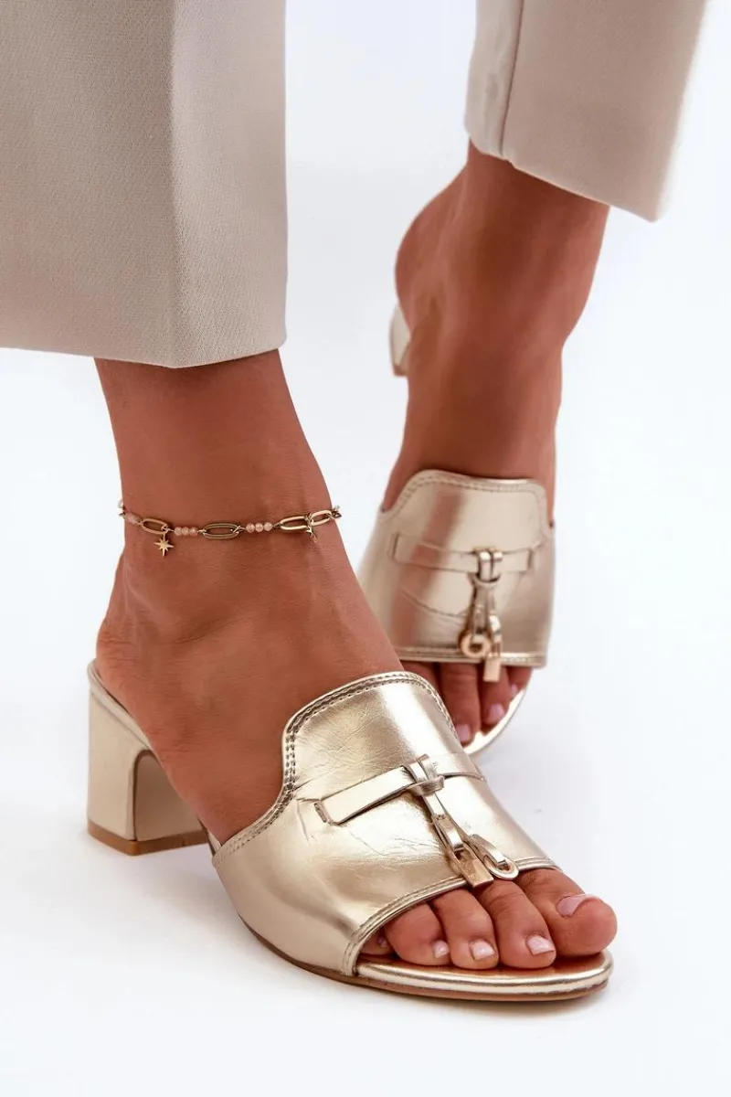 Klapki Na Obcasie|Klapki Damskie Klasyczne>Boto Klapki Damskie Z Eko Skóry Na Obcasie Złote Jemenna