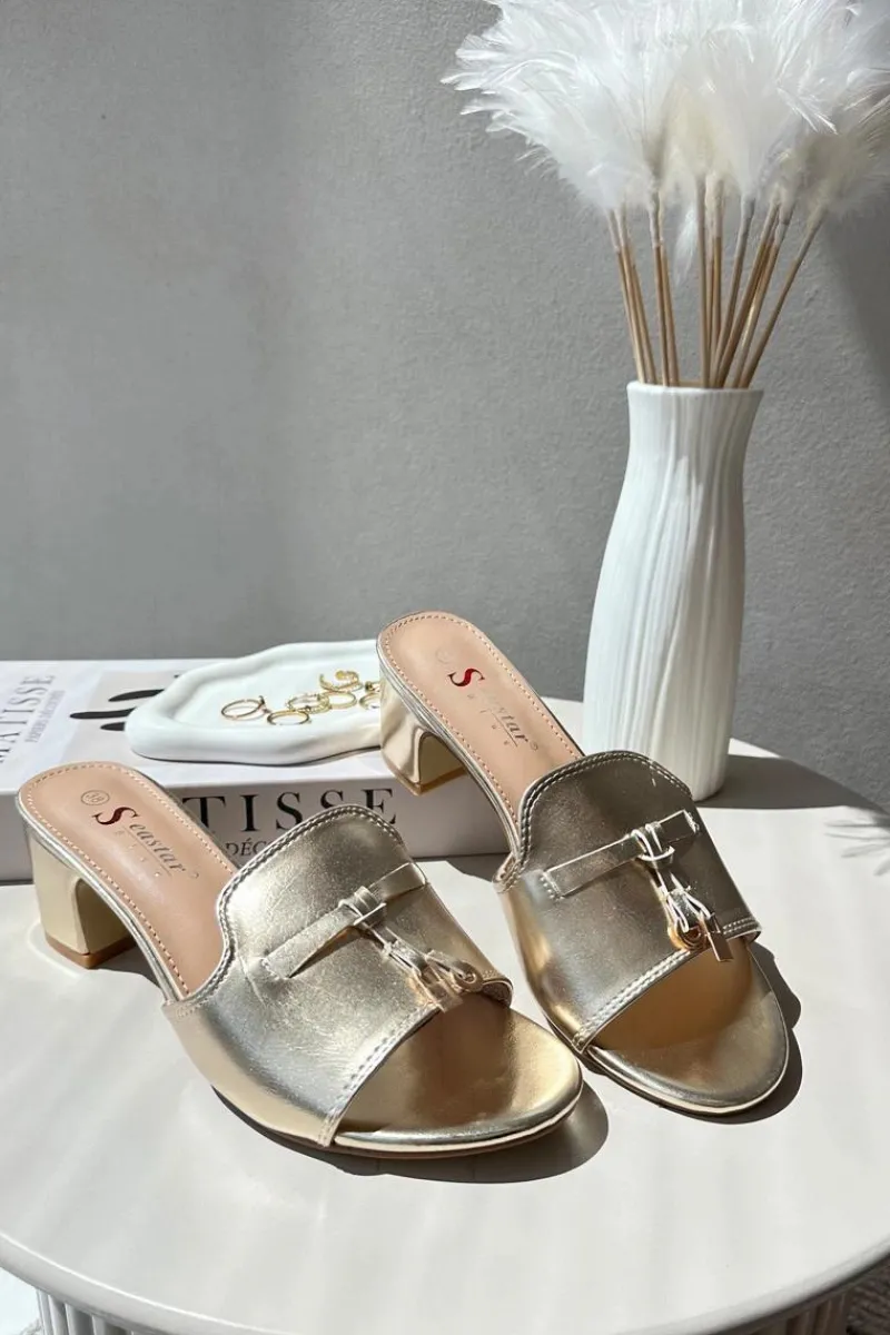 Klapki Na Obcasie|Klapki Damskie Klasyczne>Boto Klapki Damskie Z Eko Skóry Na Obcasie Złote Jemenna