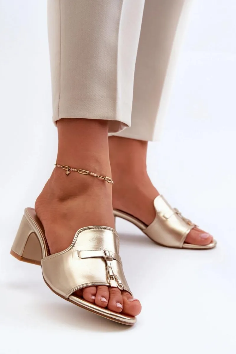 Klapki Na Obcasie|Klapki Damskie Klasyczne>Boto Klapki Damskie Z Eko Skóry Na Obcasie Złote Jemenna