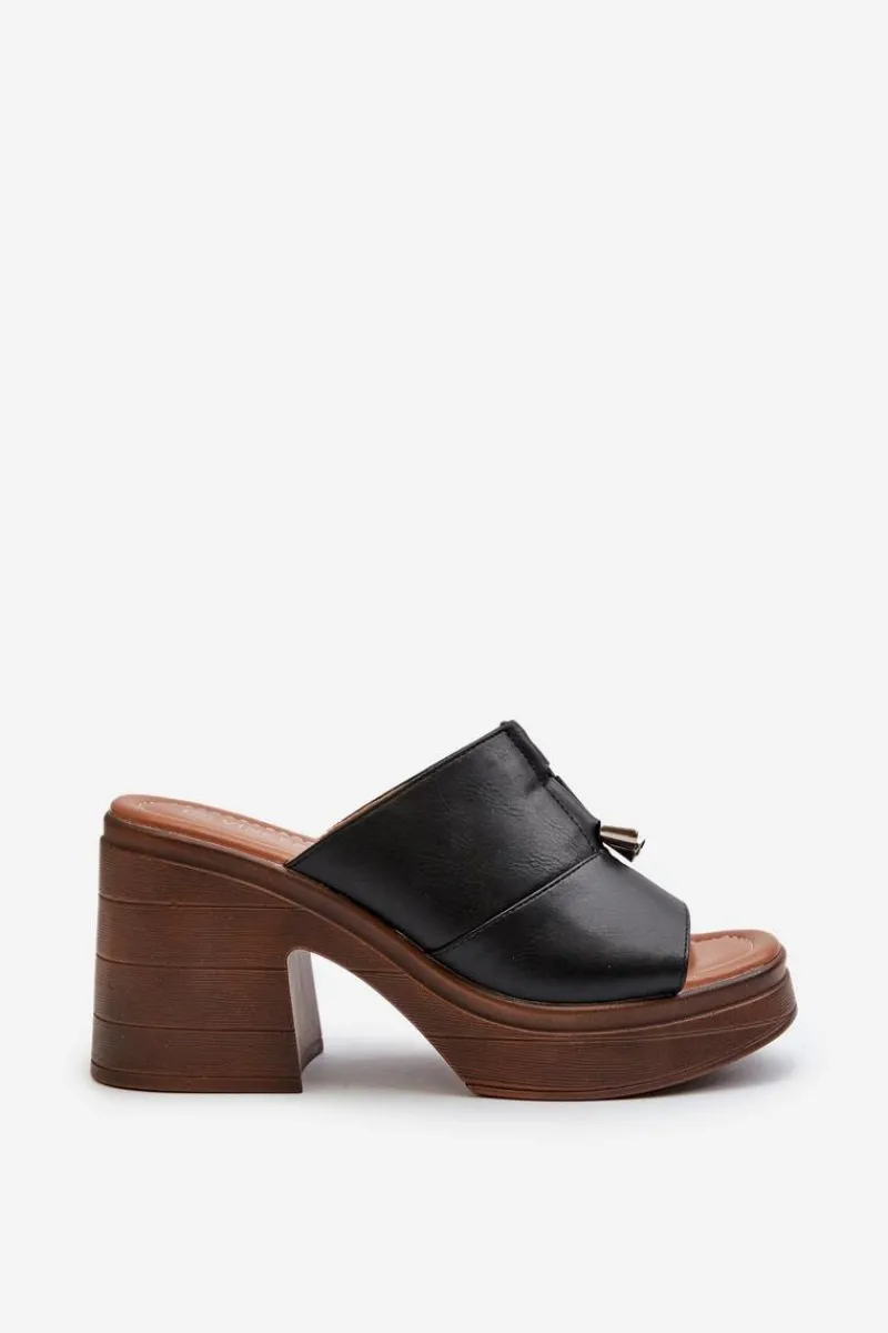 Klapki Damskie Klasyczne>Buty damskie Vinceza Klapki Damskie Z Eko Skóry Na Platformie I Klocku Czarne Dafira