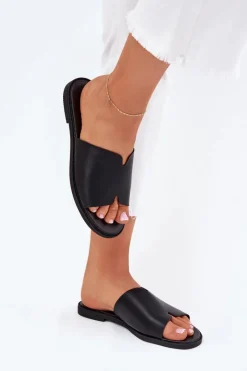 Online Evento Klapki Damskie Z Eko Skóry Na Płaskim Obcasie Czarne Kalimira