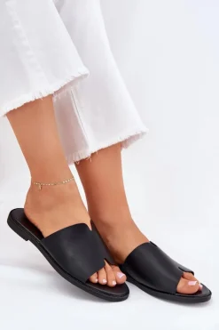 Online Evento Klapki Damskie Z Eko Skóry Na Płaskim Obcasie Czarne Kalimira