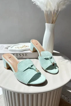 Klapki Na Obcasie|Klapki Damskie Klasyczne>Boto Klapki Damskie Z Eko Zamszu Na Obcasie Miętowe Jemenna Zielony