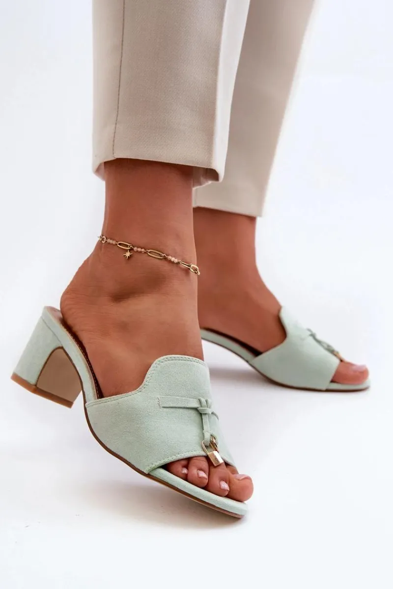 Klapki Na Obcasie|Klapki Damskie Klasyczne>Boto Klapki Damskie Z Eko Zamszu Na Obcasie Miętowe Jemenna Zielony