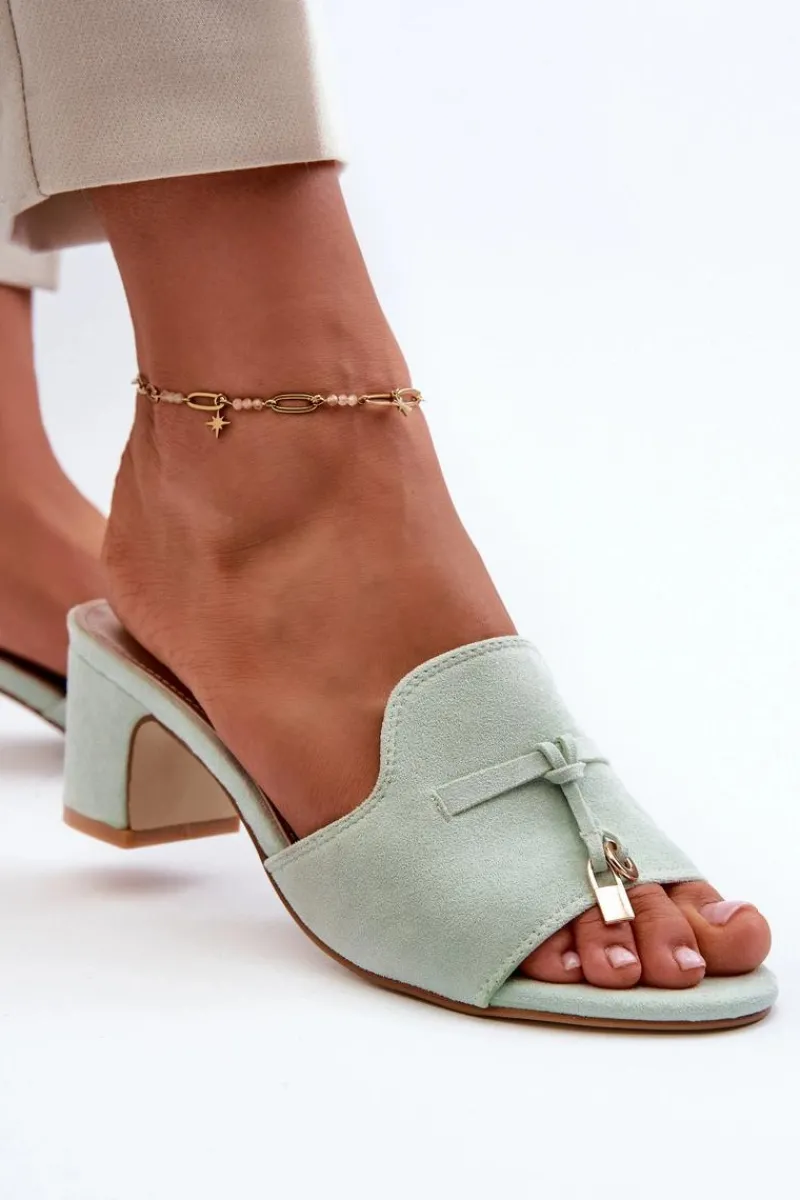 Klapki Na Obcasie|Klapki Damskie Klasyczne>Boto Klapki Damskie Z Eko Zamszu Na Obcasie Miętowe Jemenna Zielony