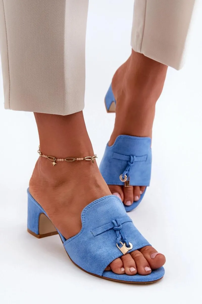 Sale Klapki Damskie Z Eko Zamszu Na Obcasie Niebieskie Jemenna Damskie Klapki Na Obcasie|Klapki Damskie Klasyczne