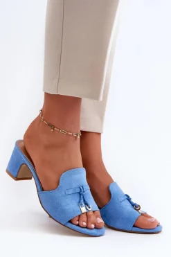 Sale Klapki Damskie Z Eko Zamszu Na Obcasie Niebieskie Jemenna Damskie Klapki Na Obcasie|Klapki Damskie Klasyczne