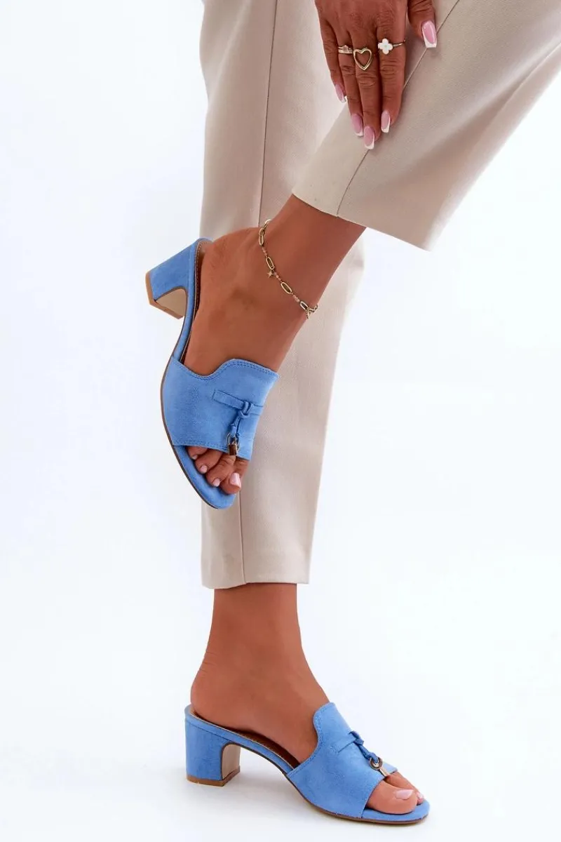 Sale Klapki Damskie Z Eko Zamszu Na Obcasie Niebieskie Jemenna Damskie Klapki Na Obcasie|Klapki Damskie Klasyczne