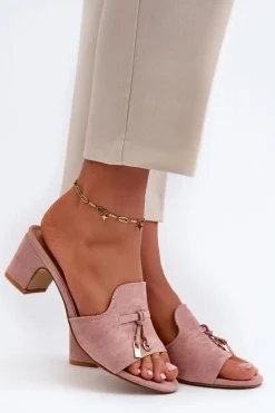 Best Klapki Damskie Z Eko Zamszu Na Obcasie Różowe Jemenna Damskie Klapki Na Obcasie|Klapki Damskie Klasyczne