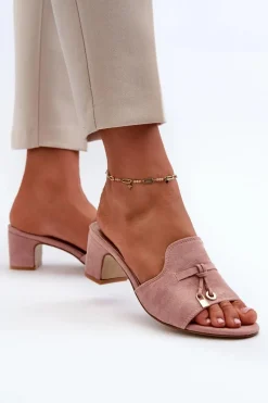 Best Klapki Damskie Z Eko Zamszu Na Obcasie Różowe Jemenna Damskie Klapki Na Obcasie|Klapki Damskie Klasyczne