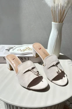 Klapki Na Obcasie|Klapki Damskie Klasyczne>Boto Klapki Damskie Z Eko Zamszu Na Obcasie Beżowe Jemenna