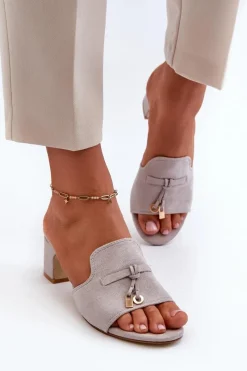 Outlet Boto Klapki Damskie Z Eko Zamszu Na Obcasie Szare Jemenna Szary