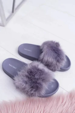 Best Klapki Damskie Z Futerkiem Ciemnoszare Fur Damskie Klapki Z Futerkiem|Klapki Damskie Klasyczne