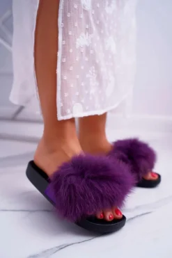 Outlet Klapki Damskie Z Futerkiem Fioletowe Mellow Damskie Klapki Z Futerkiem|Klapki Damskie Klasyczne