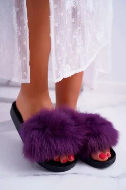 Outlet Klapki Damskie Z Futerkiem Fioletowe Mellow Damskie Klapki Z Futerkiem|Klapki Damskie Klasyczne