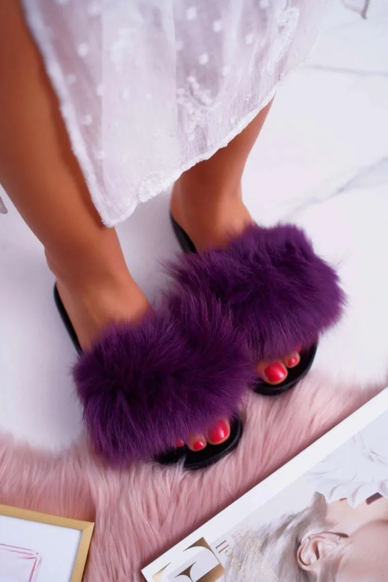 Outlet Klapki Damskie Z Futerkiem Fioletowe Mellow Damskie Klapki Z Futerkiem|Klapki Damskie Klasyczne